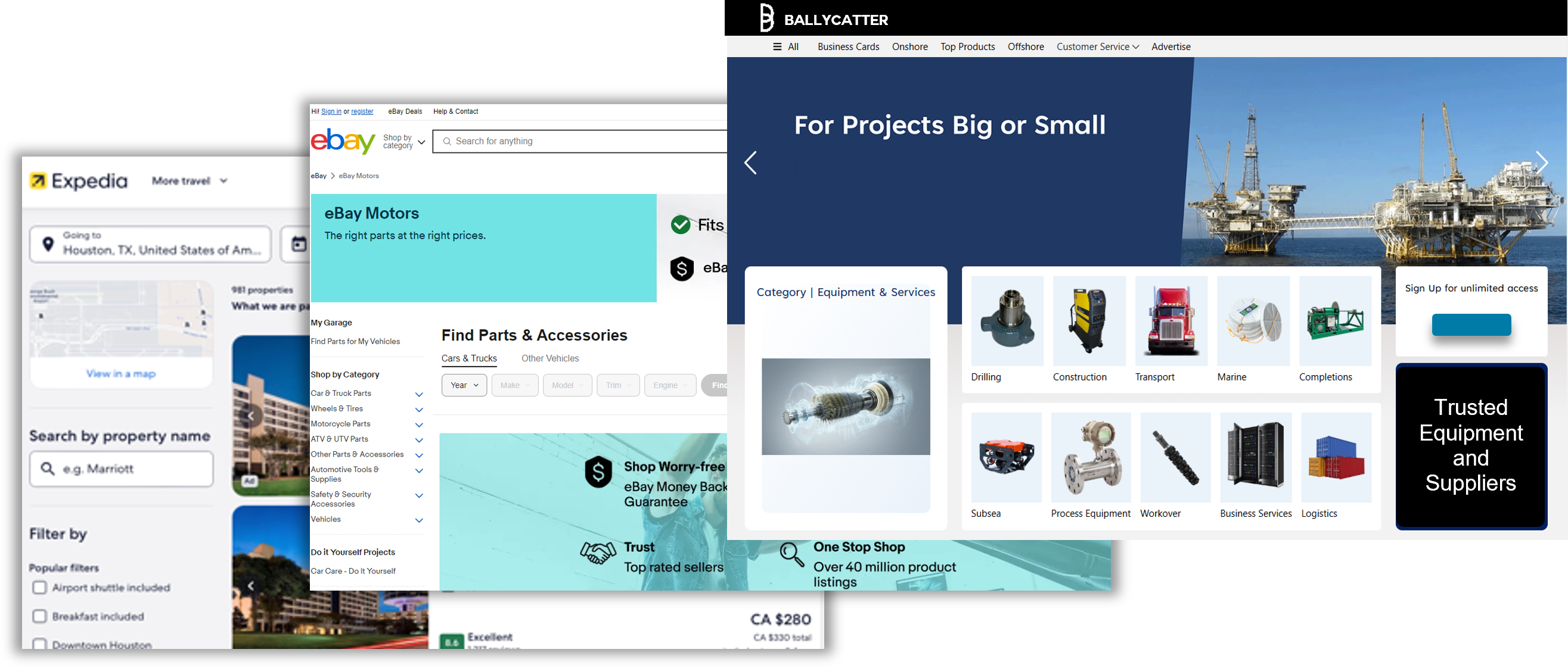 Ballycatter, Expedia and eBay webpage comparison