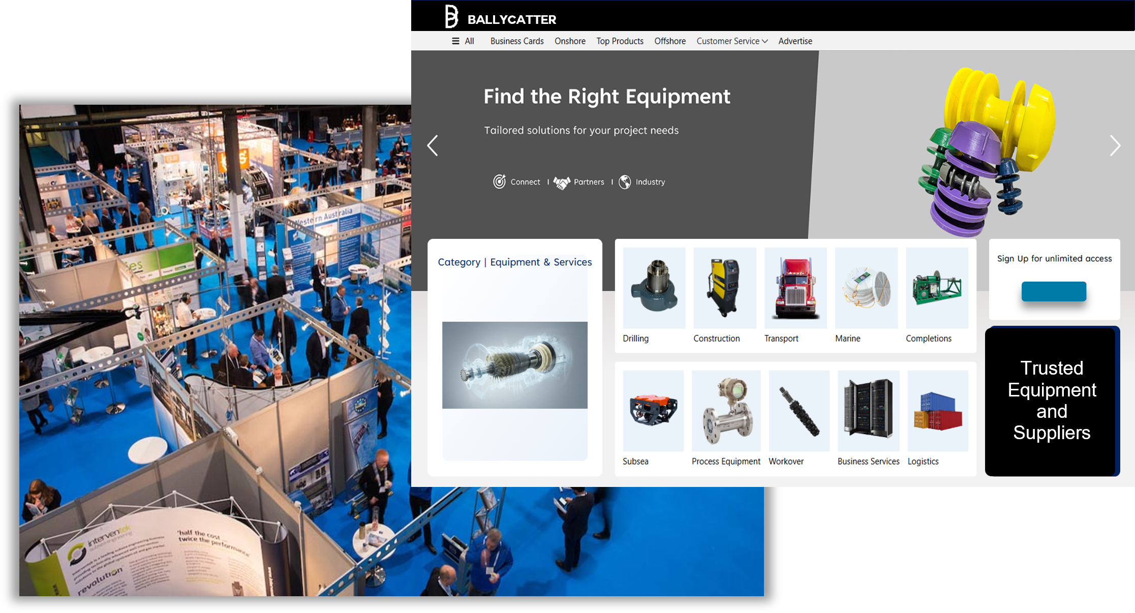 webpage with next to it a trade show event comparison